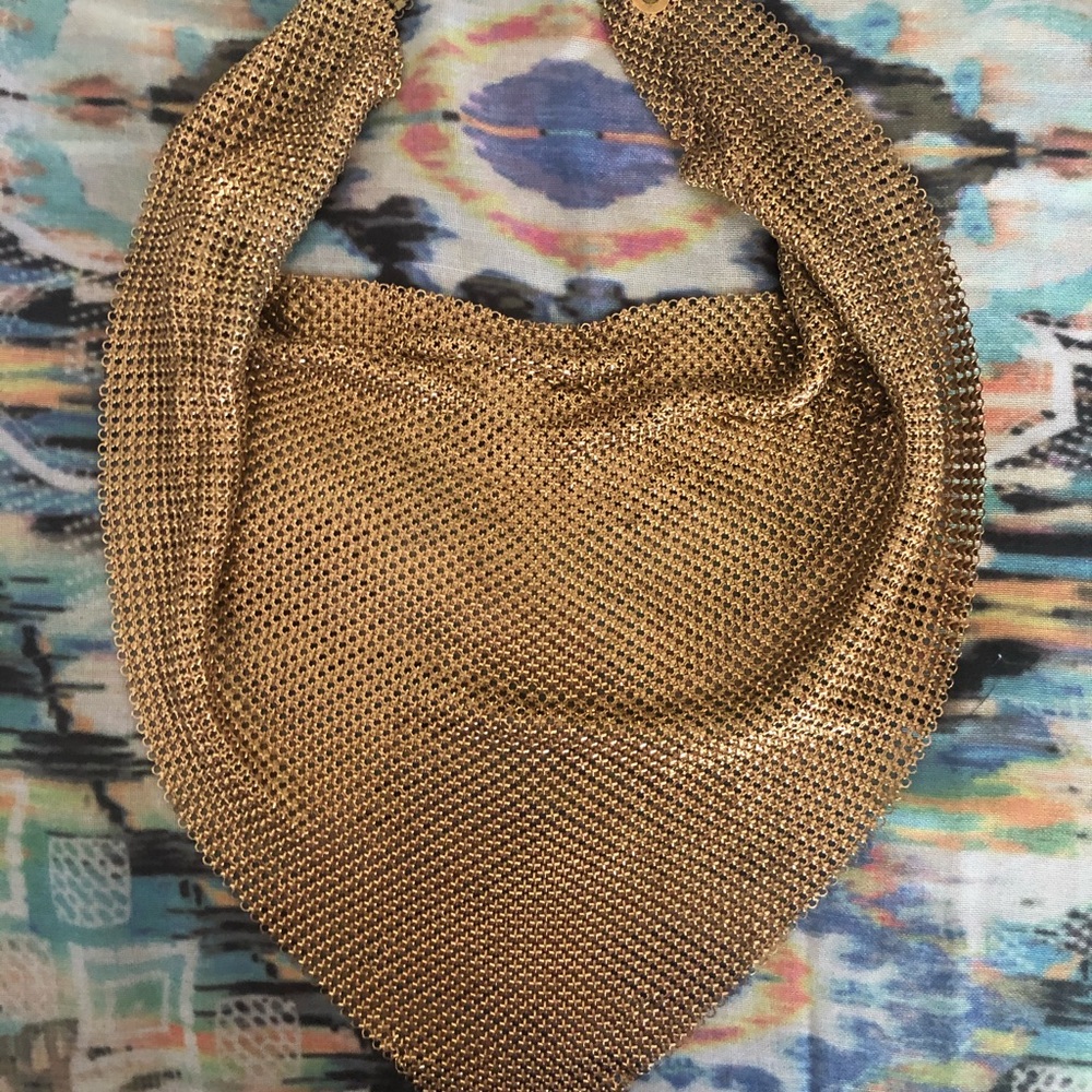 70s 80s Scarf Bib Gold tone Metal Necklace Disco - Picture 2 of 2